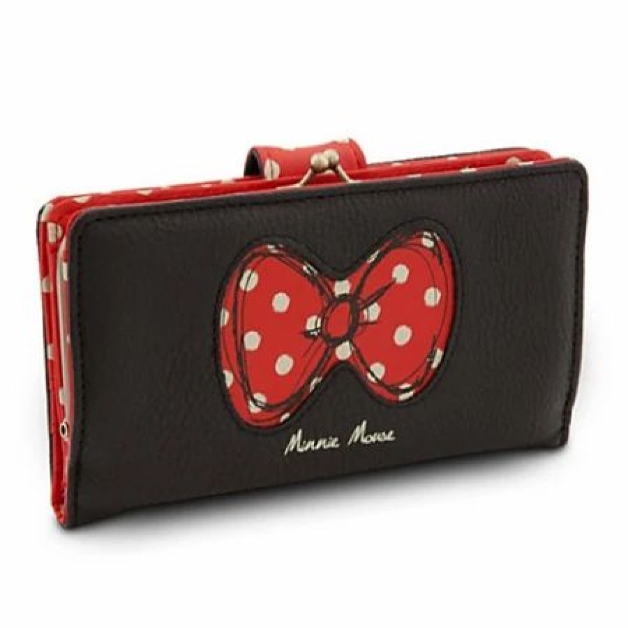 Accessories * | Disney Wallet Minnie Mouse Bow With Polka Dots Black