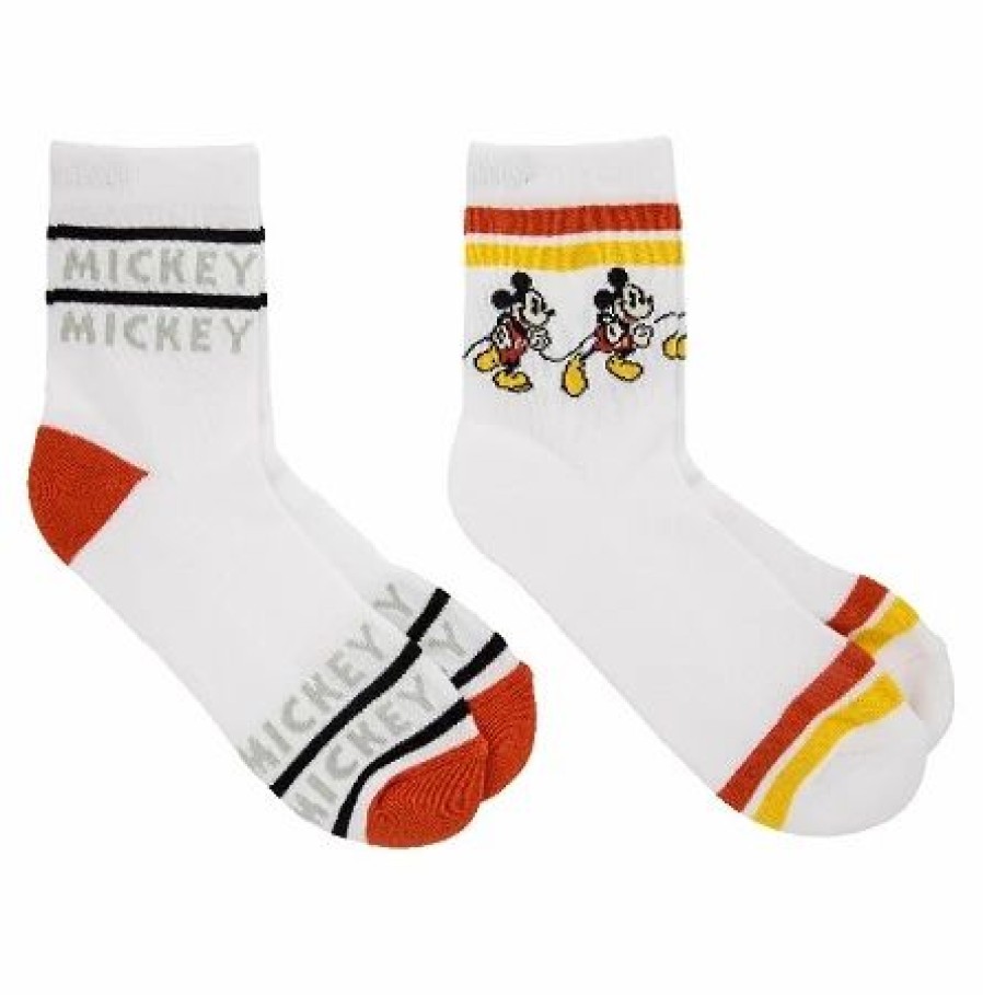 Socks * | Disney Crew Socks For Men Mickey Mouse Striped 2 Pack