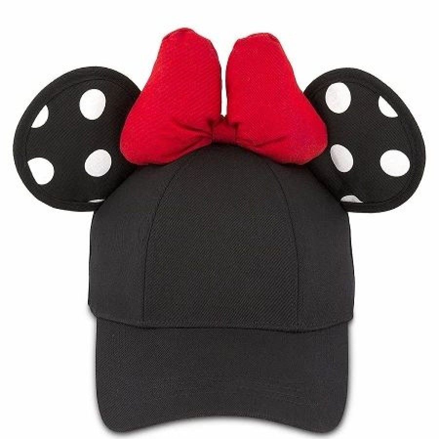 Hats * | Disney Hat Baseball Cap Minnie Mouse Polka Dot Ears Black