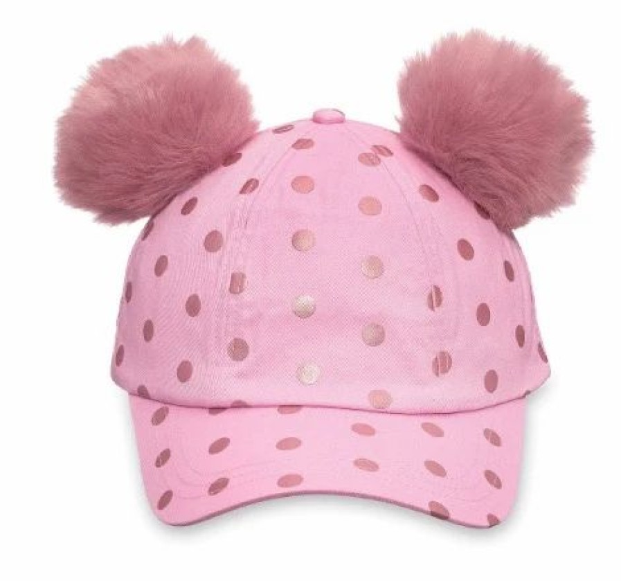 Hats * | Disney Hat Baseball Cap Minnie Mouse Polka Dot Pom Pom Pink