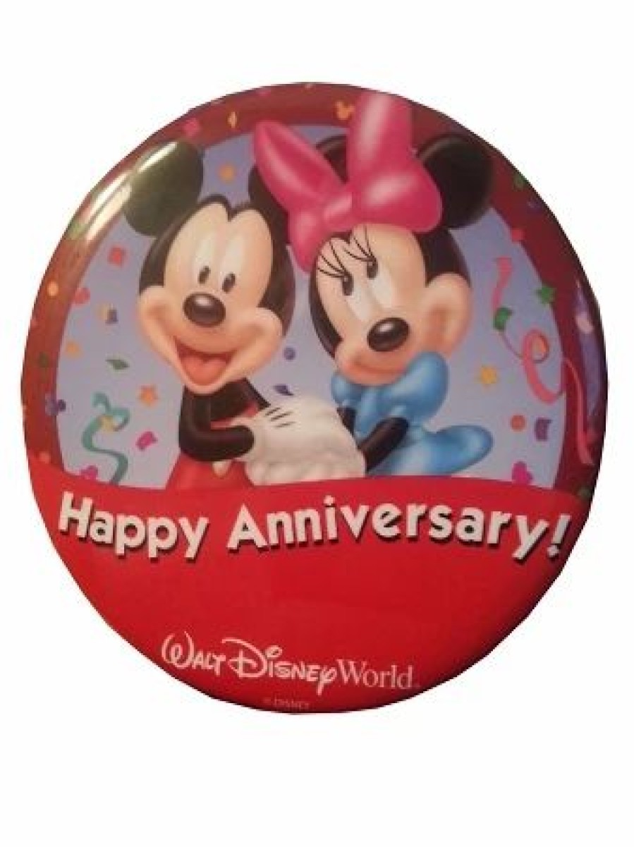 Accessories * | Disney Souvenir Button Happy Anniversary Mickey And Minnie Mouse