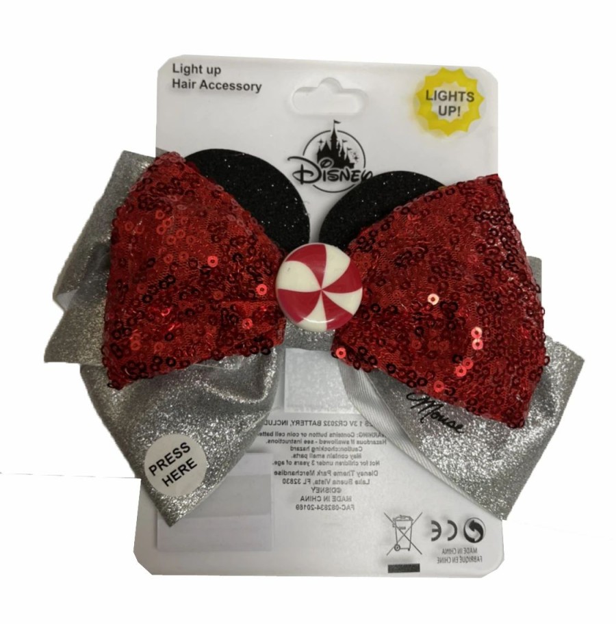 Accessories * | Disney Hair Bow Clip Holiday Minnie Mouse Light Up