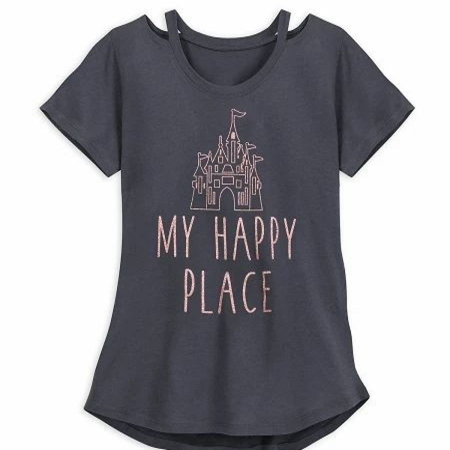 Adult * | Disney Shirt For Women Fantasyland Castle My Happy Place Gray