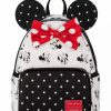 Bags And Totes * | Disney Loungefly Backpack Minnie Polka Dot Black & White