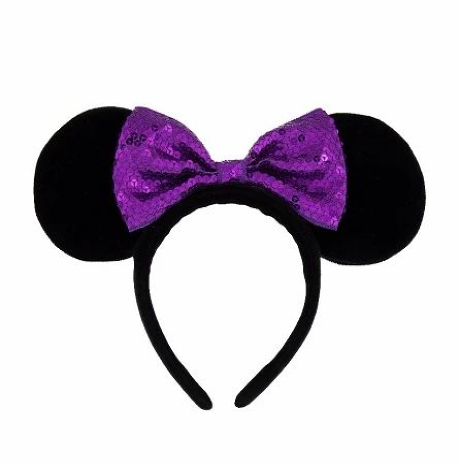 Hats * | Disney Ears Headband Hat Minnie Sequin Bow With Plush Ears Purple