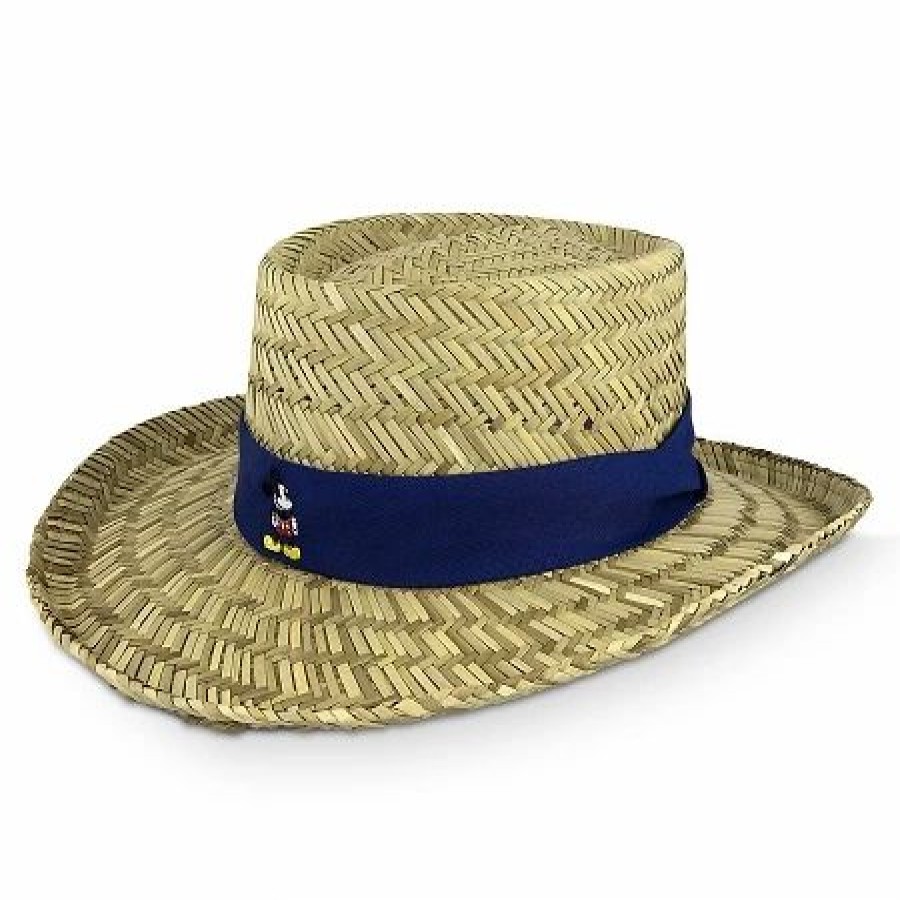 Hats * | Disney Straw Hat For Men Mickey Mouse Blue Band