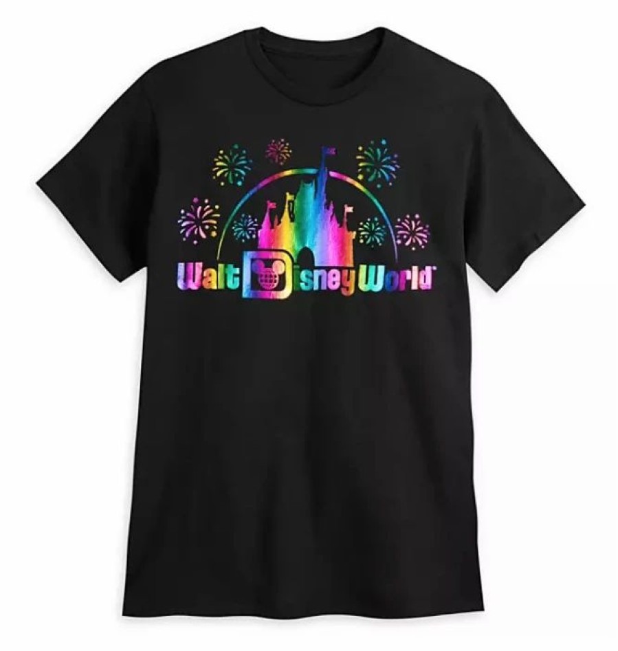 Adult * | Disney Adult Shirt Walt Disney World Logo Rainbow Foil Black