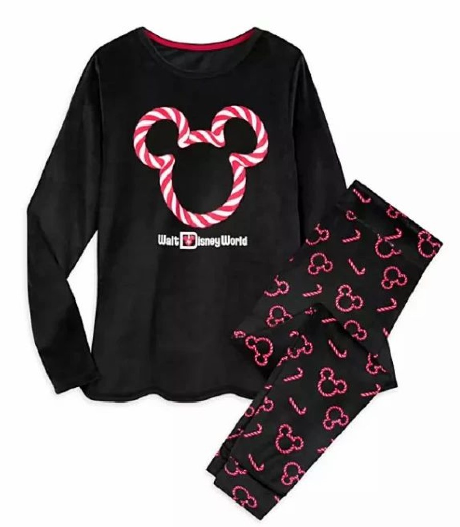 Adult * | Disney Pajama Set For Women Holiday Mickey Mouse Peppermint Velour