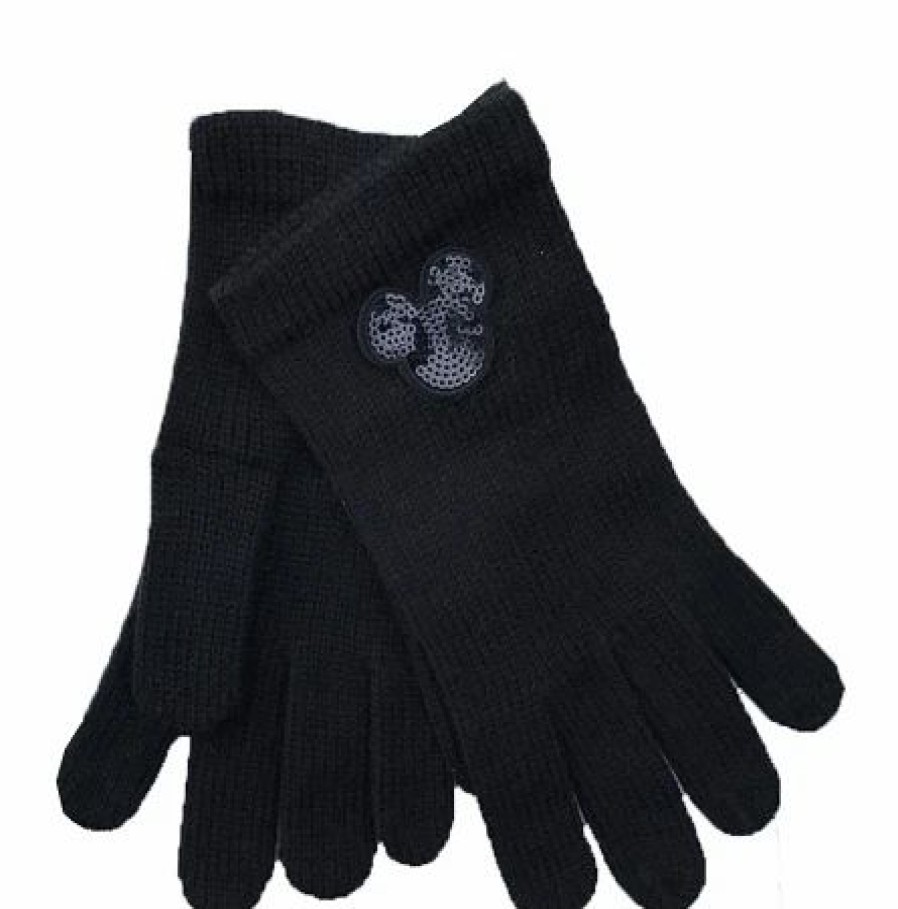 Accessories * | Disney Gloves For Adults Mickey Mouse Icon Sequined Black