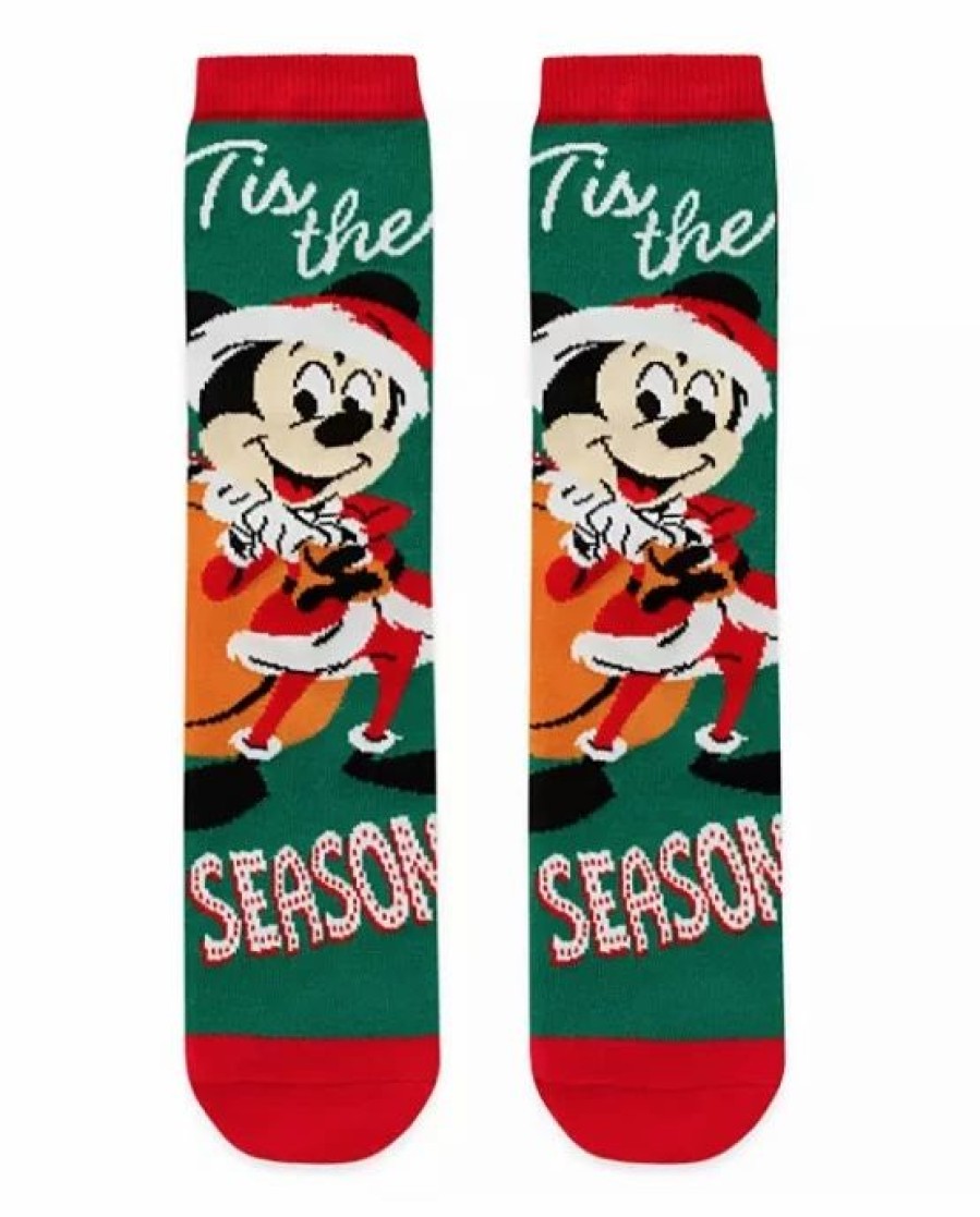 Socks * | Disney Socks For Adults Santa Mickey Mouse Holiday Tis The Season