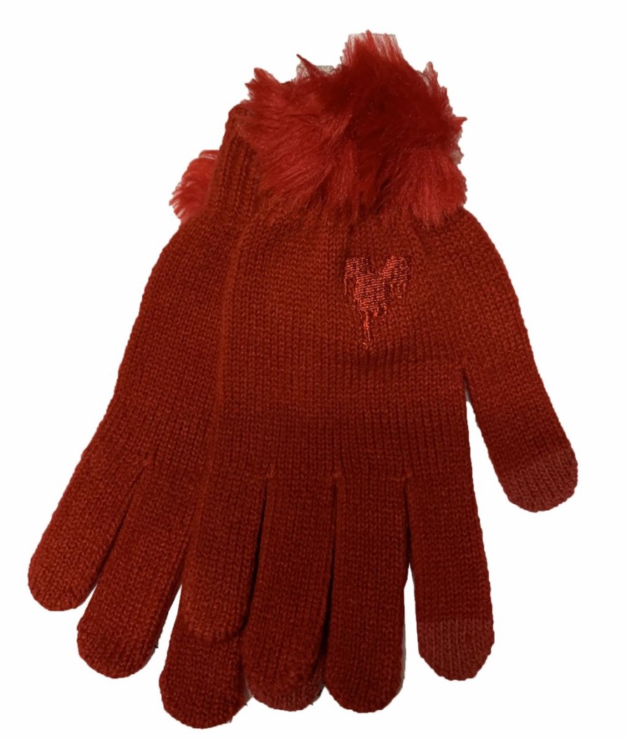 Accessories * | Disney Knit Gloves Minnie Mouse Pom Poms Red