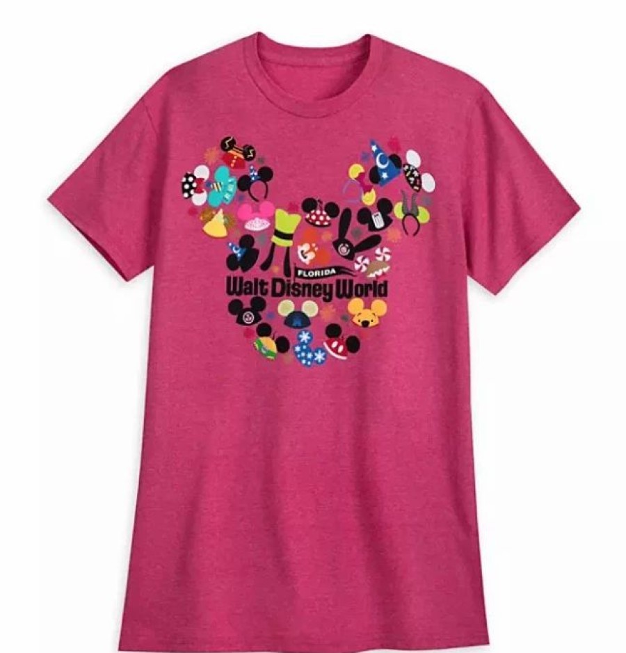 Adult * | Disney Adult Shirt Ear Hat Collage Walt Disney World Red