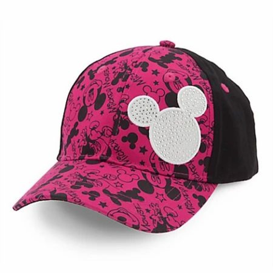 Hats * | Disney Baseball Cap Signature Mickey Mouse For Girls Pink & Black