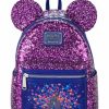 Bags And Totes * | Disney Loungefly Backpack Fantasyland Castle Sequin Purple & Silver