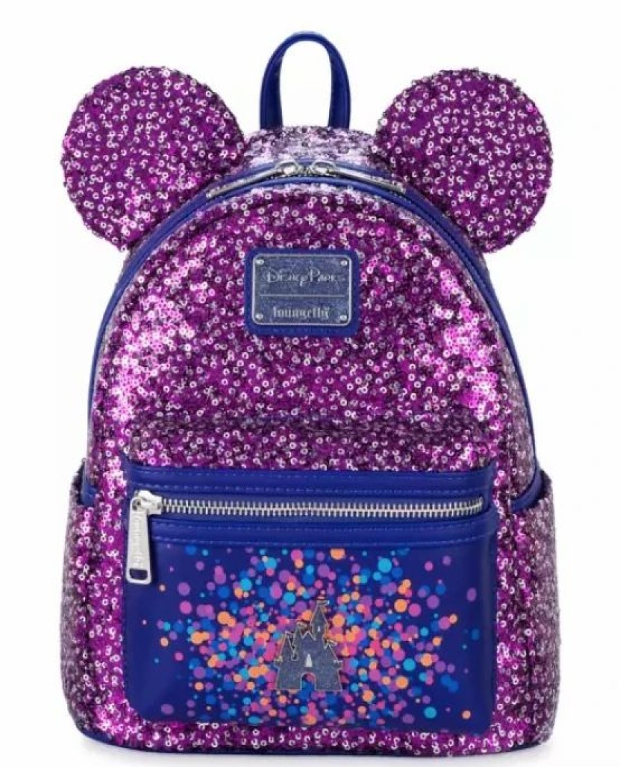 Bags And Totes * | Disney Loungefly Backpack Fantasyland Castle Sequin Purple & Silver