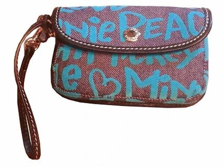 Bags And Totes * | Disney Dooney And Bourke Bag Peace, Love, Mickey Denim Wristlet