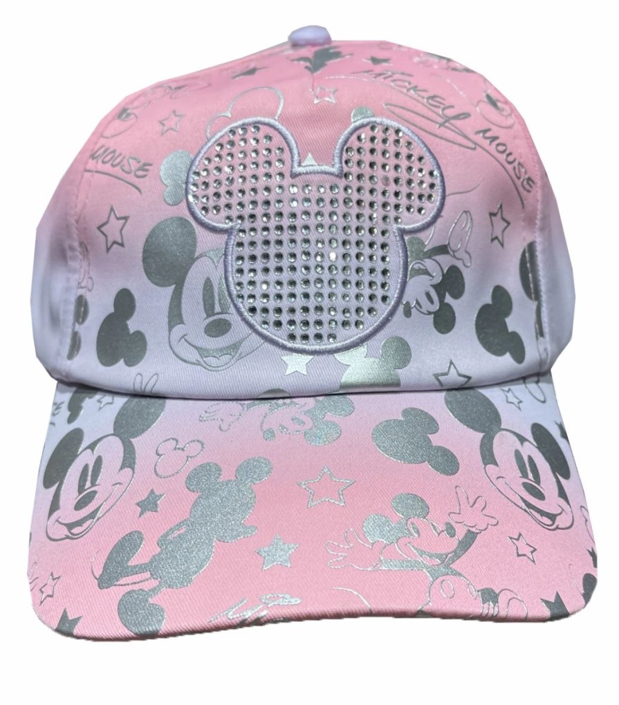 Hats * | Disney Hat Baseball Cap Mickey Faces & Icons Silver & Pink