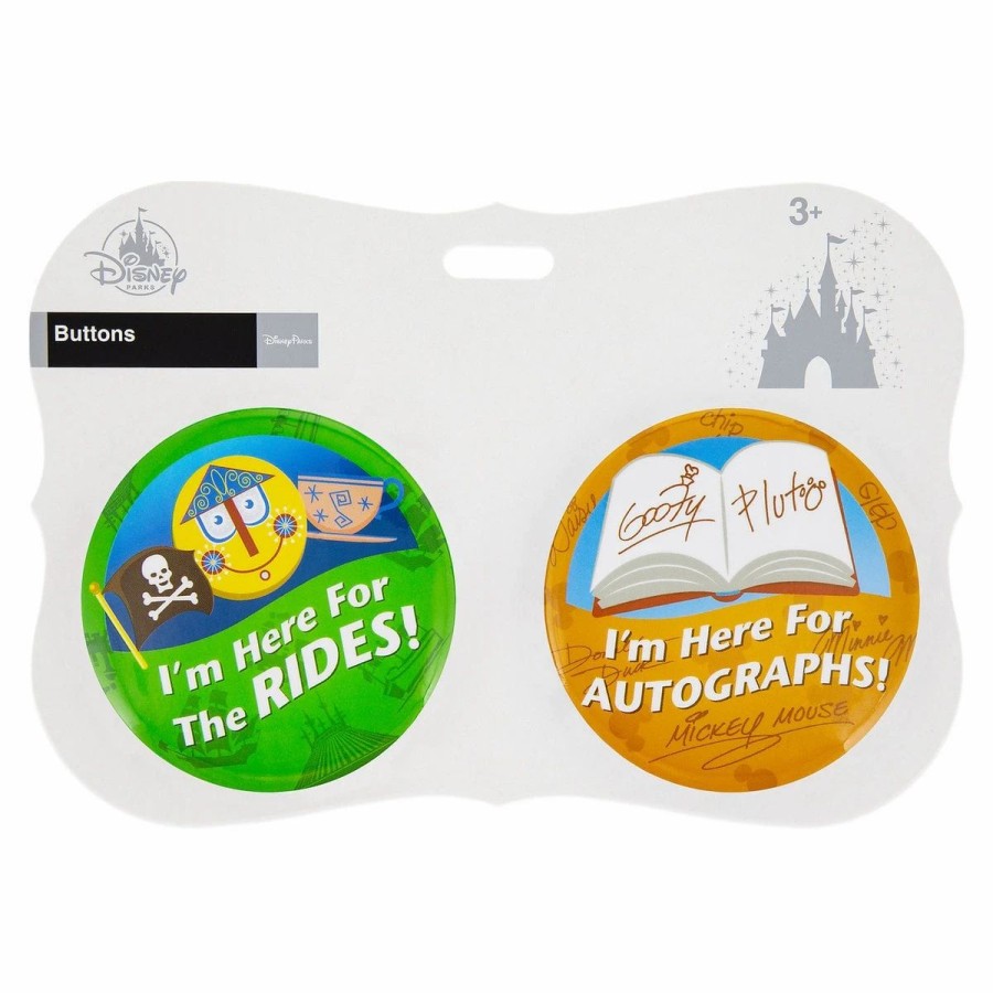 Accessories * | Disney Souvenir Button Set Rides And Autographs Set Of 2