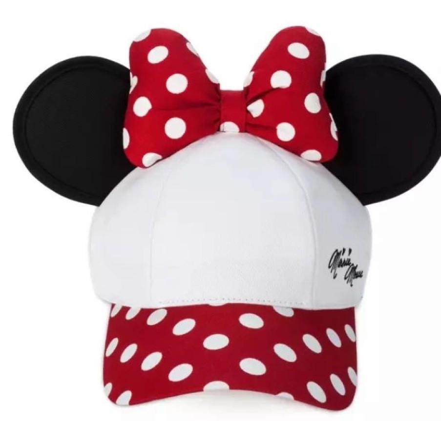 Hats * | Disney Hat Baseball Cap Minnie Mouse Ears White & Red