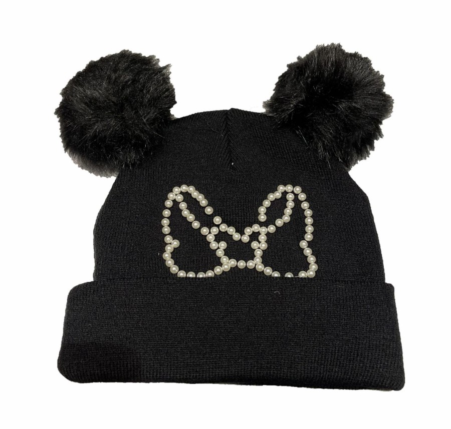 Hats * | Disney Knit Hat Minnie Pom Pom Bow