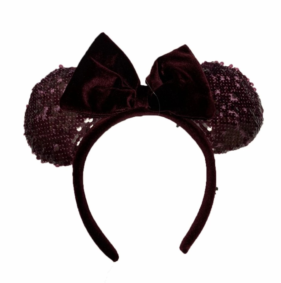 Hats * | Disney Ears Headband Minnie Mouse Velvet Burgundy