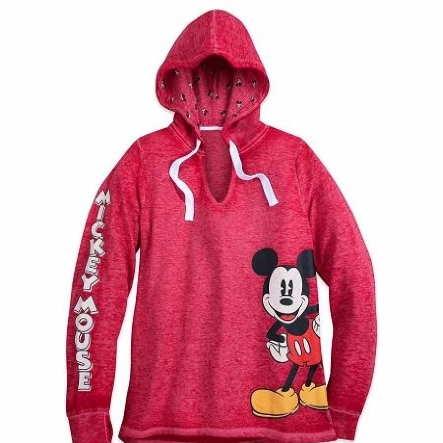 Adult * | Disney Pullover For Women Classic Mickey Mouse Hooded Top Red