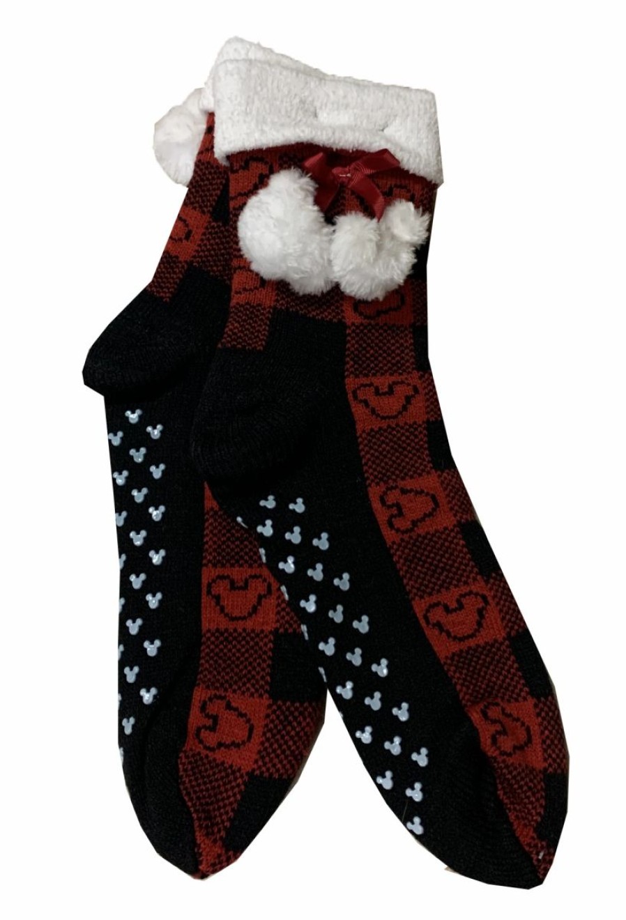 Socks * | Disney Holiday Socks For Adults Mickey Mouse Icons With Pom Poms