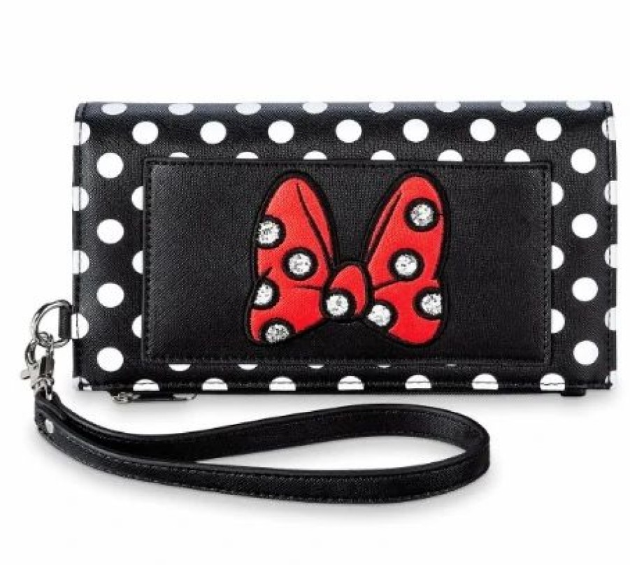 Bags And Totes * | Disney Wallet Minnie Mouse Bow Black With White Dots