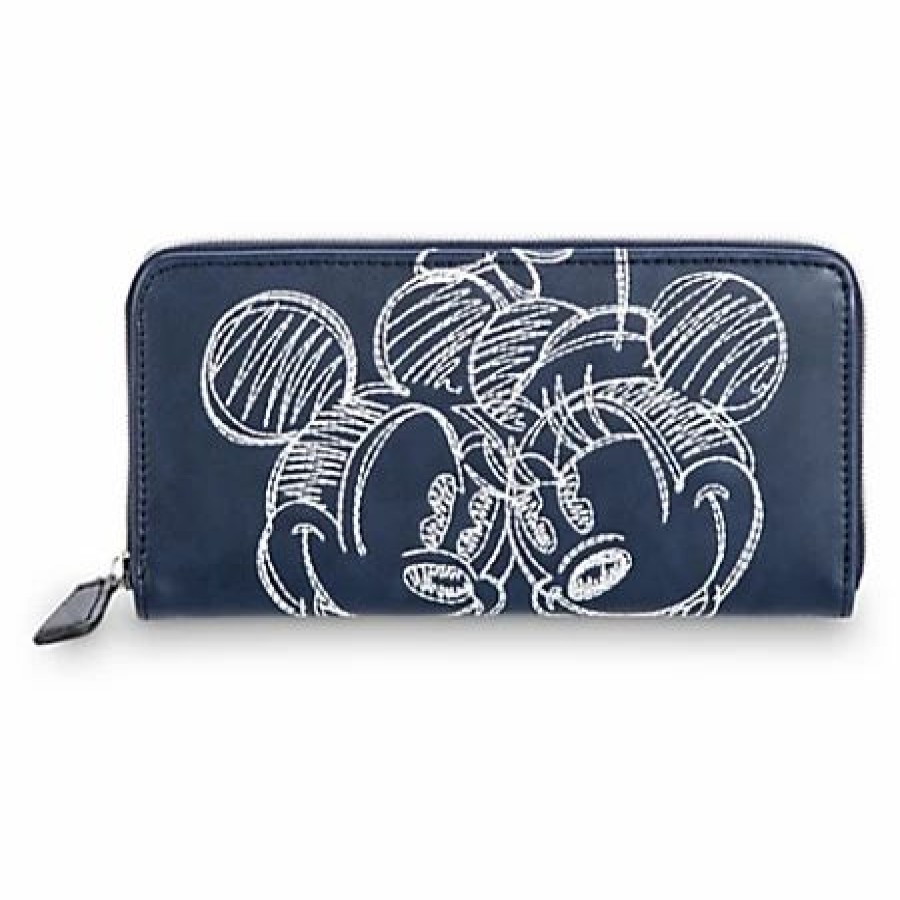 Bags And Totes * | Disney Boutique Wallet Mickey And Minnie Mouse Embroidered Navy