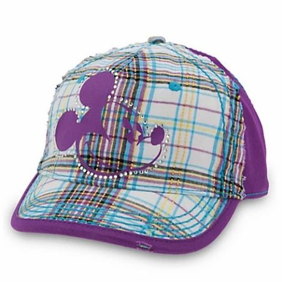 Hats * | Disney Hat Baseball Cap Mickey Mouse Plaid Purple