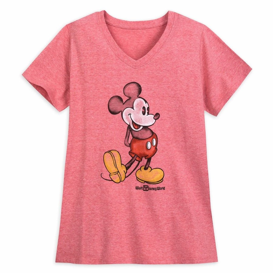 Adult * | Disney Shirt For Women Classic Mickey Mouse V-Neck Red