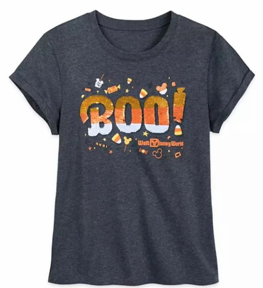 Adult * | Disney T-Shirt For Women 2020 Halloween Boo Flip Sequin