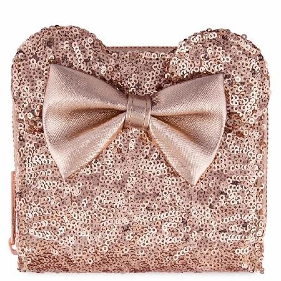 Bags And Totes * | Disney Loungefly Wallet Minnie Mouse Rose Gold Sequined