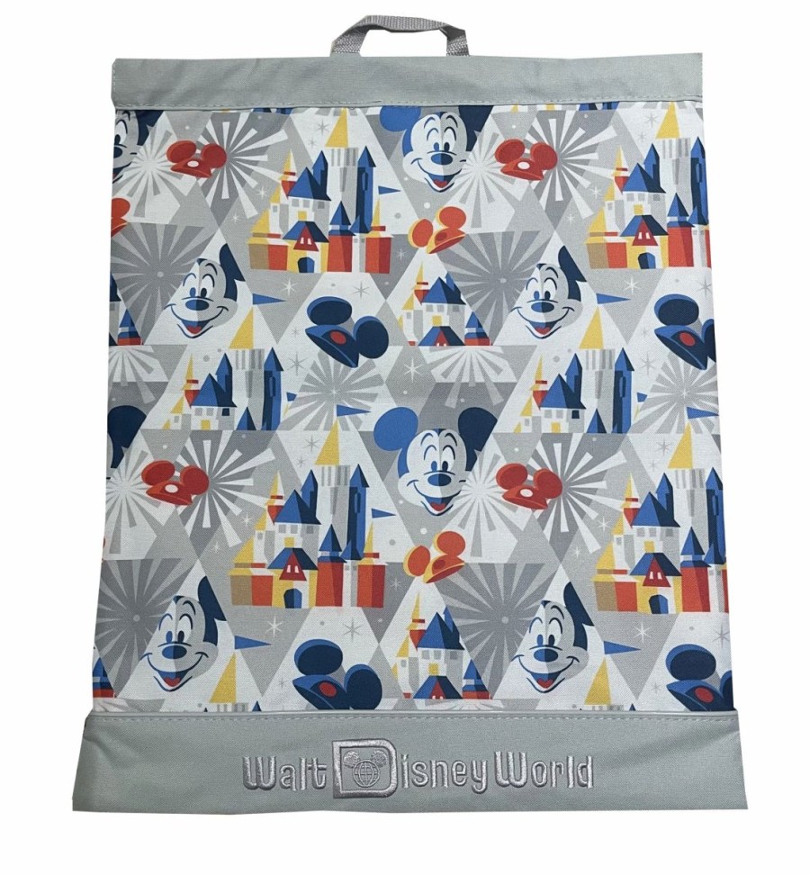 Bags And Totes * | Disney Drawstring Bag Mickey Mouse And Castle Gray